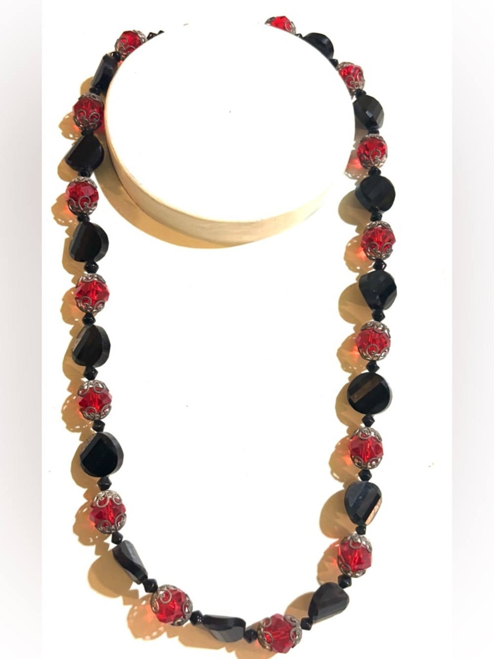 Red & Black Beaded Statement Necklace - Women Jewelry